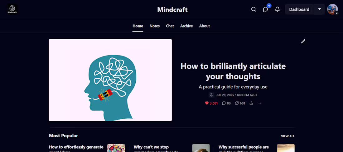 Cover image for My current newsletter, Mindcraft, where