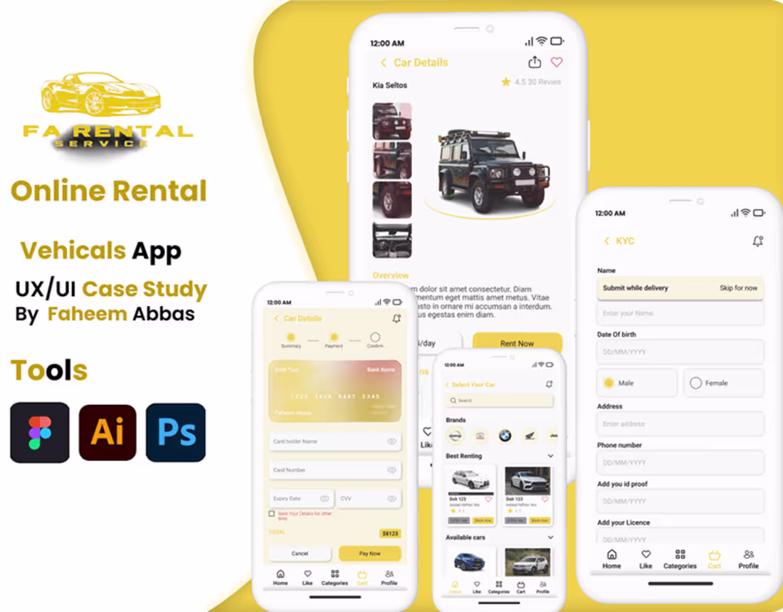 Cover image for Vehicles Rentals app :: Behance