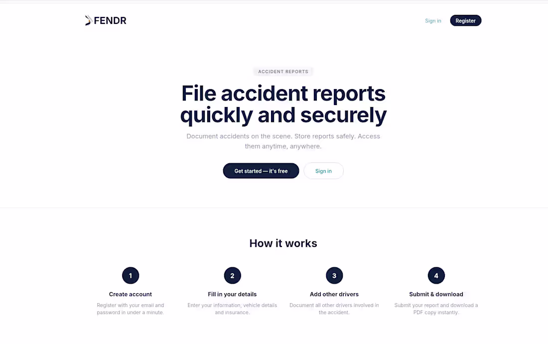 Cover image for FENDR is an automobile accident