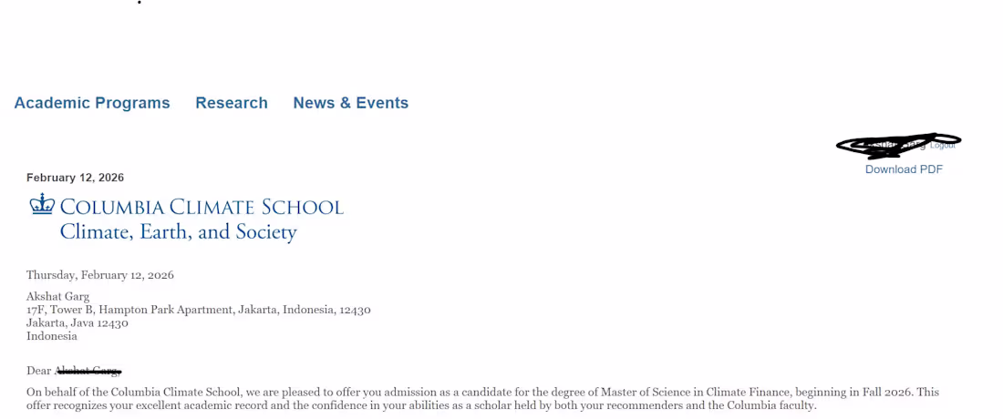 Cover image for Successful Admit for Columbia 