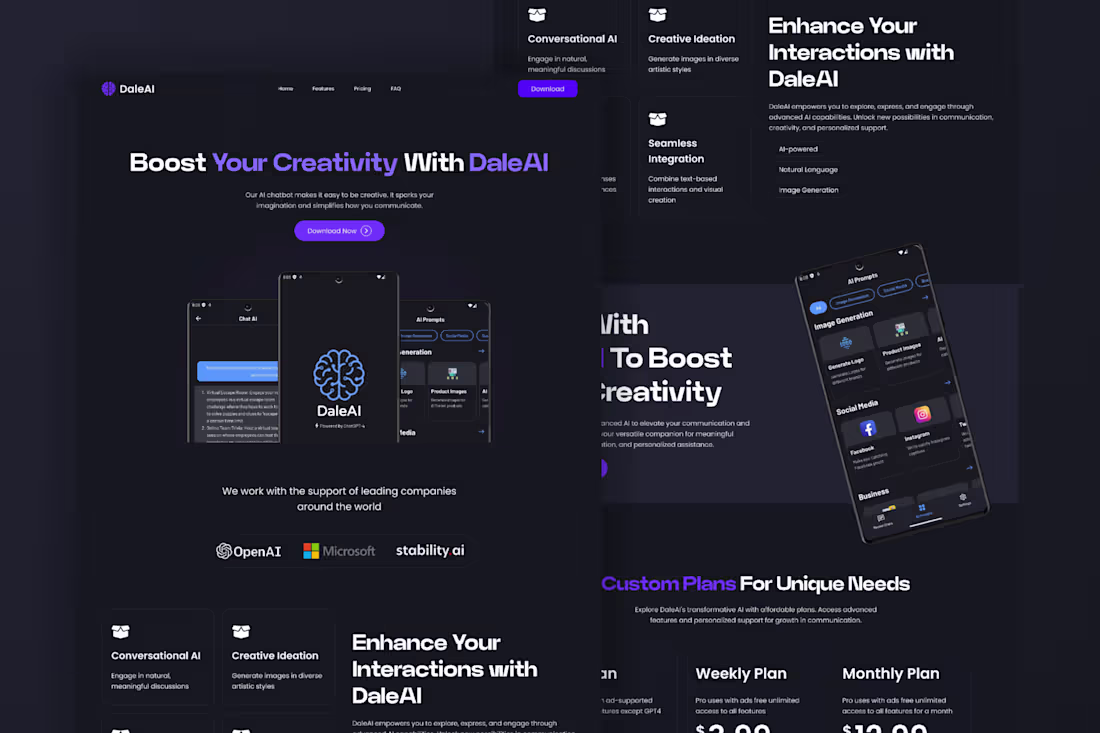 Cover image for UI Design for DaleAI Landing Page