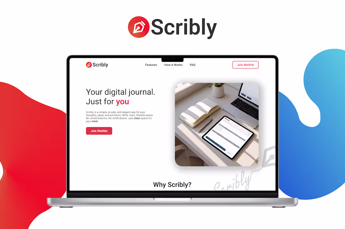Cover image for Scribly — Minimal Landing Page Concept A clean, modern landi...