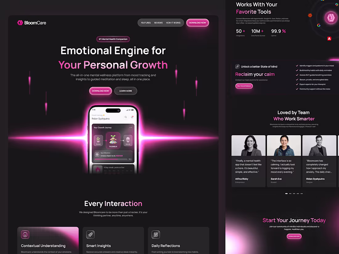 Cover image for Bloomcare Mental Health Landing Page Design