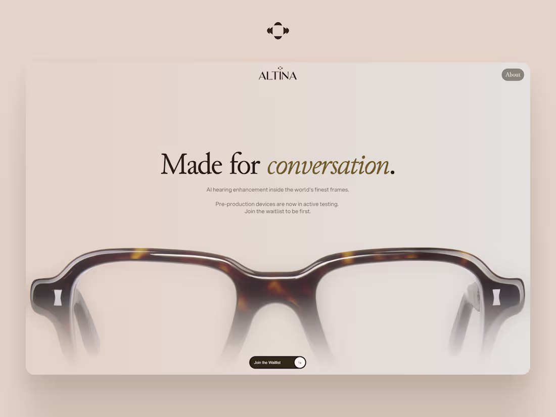 Cover image for Altina, AI Hearing Eyewear Launch Site