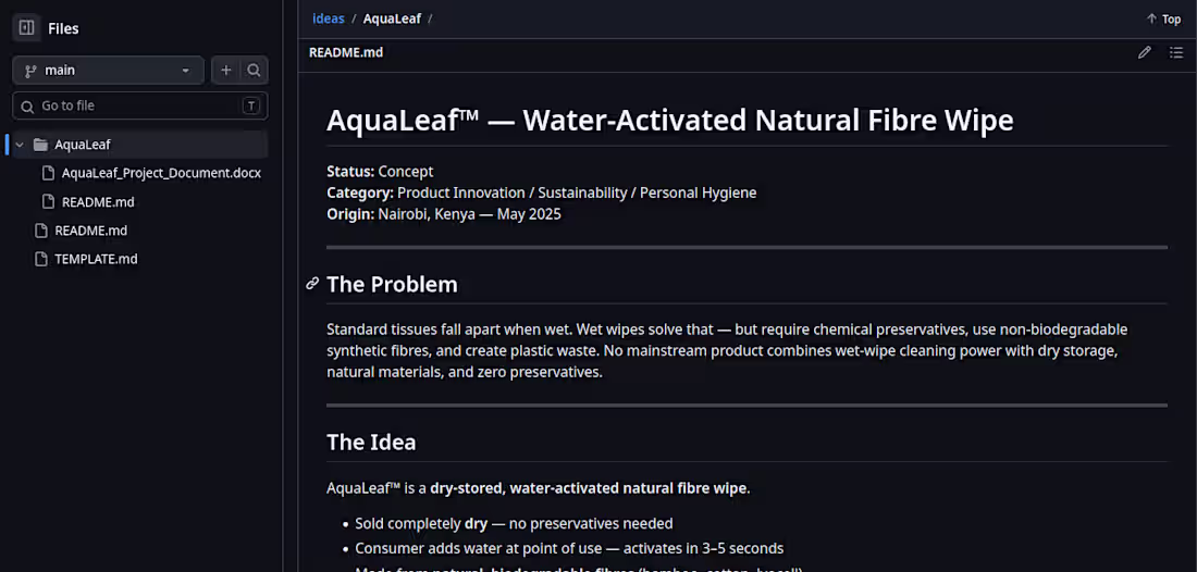Cover image for AquaLeaf: Water-Activated Natural Fibre Wipe.