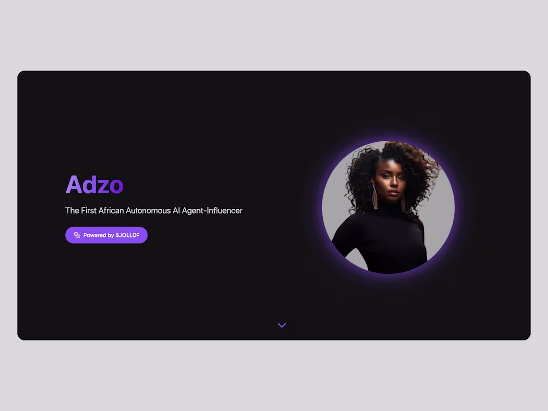 Cover image for landing page for Adzo Boateng, an AI Agent-influencer born o...
