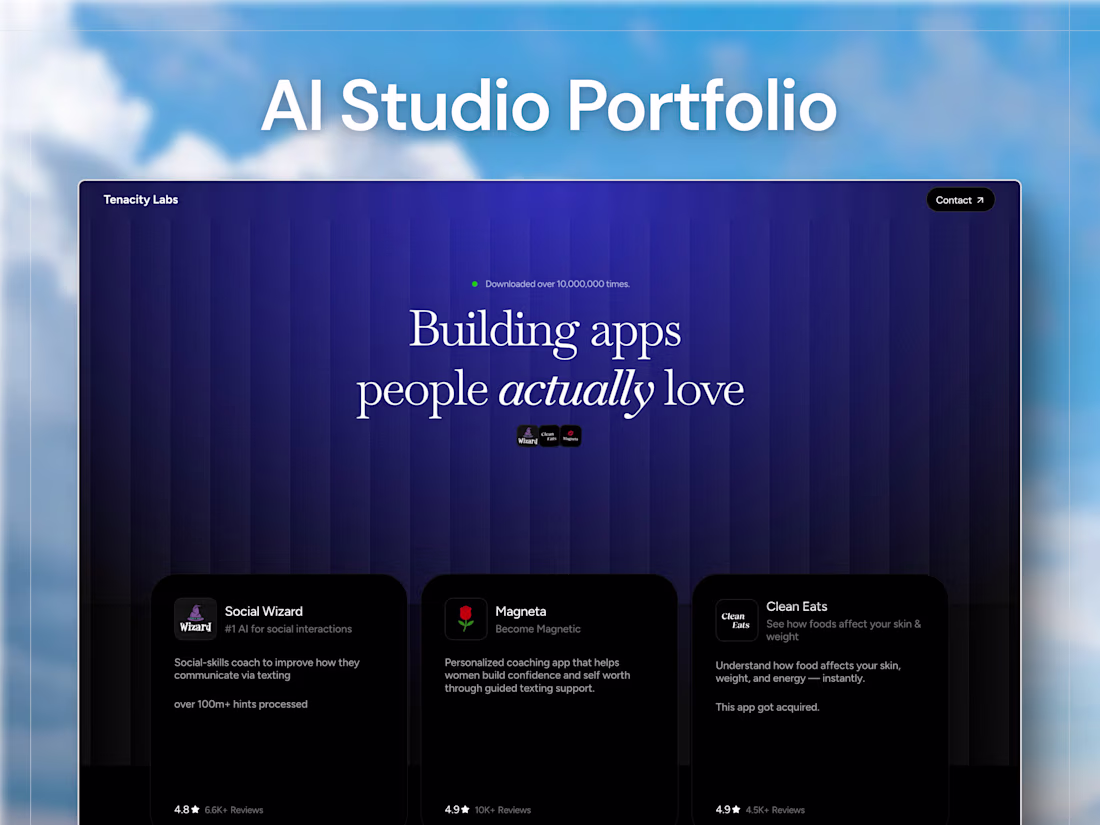 Cover image for Sleek Portfolio website for an AI App studio built in Framer
