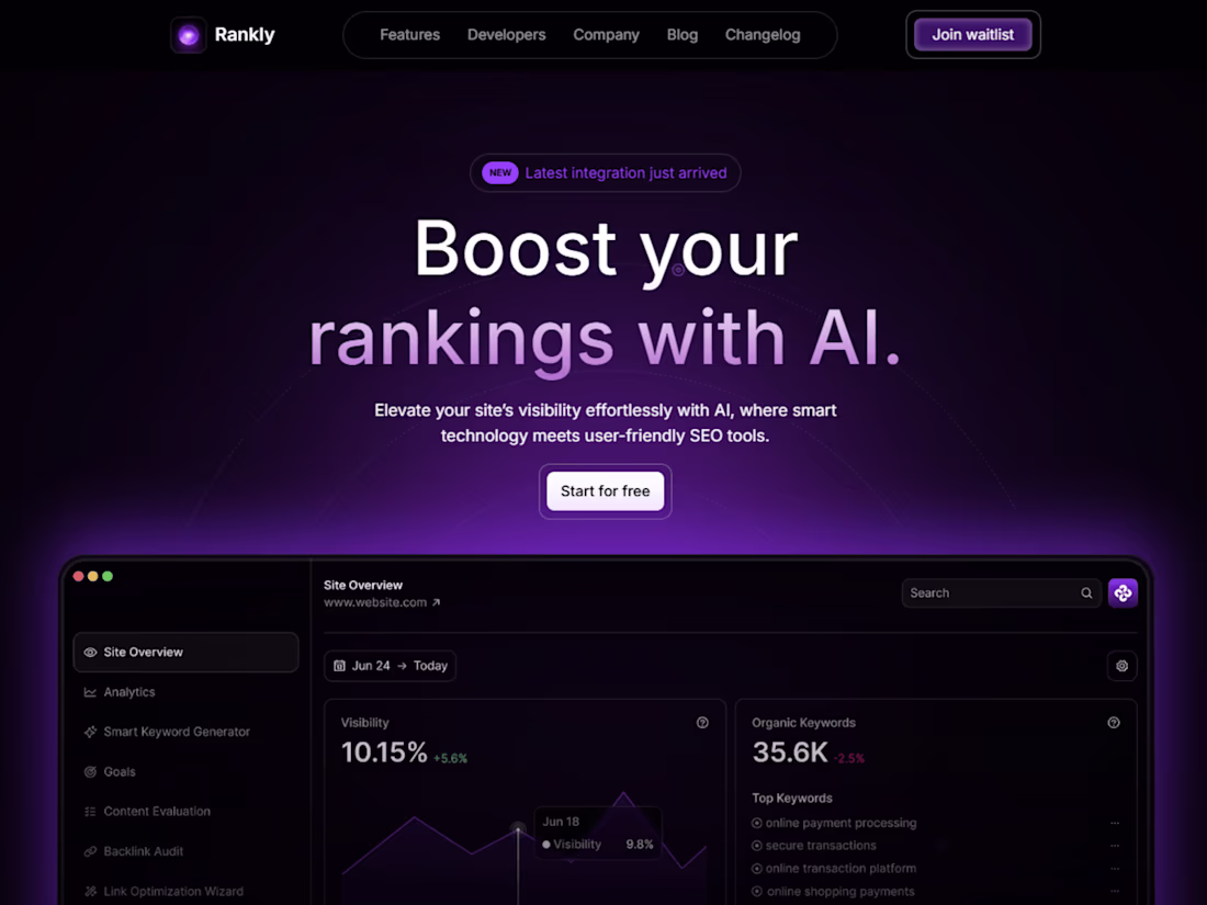 Cover image for Rankly - AI Seo Tool - Landing Page - Personal Project