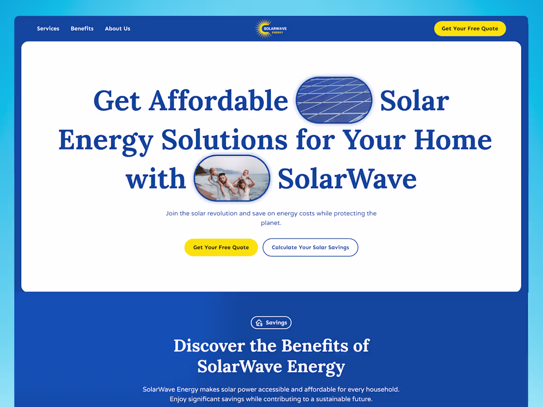 Cover image for Solar Company Website Design | SolarWave Energy ☀️