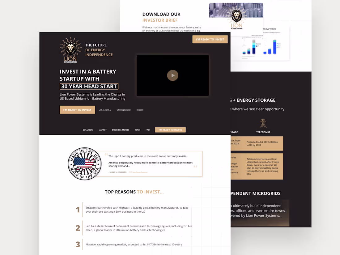 Cover image for Investor Landing Page for Lion Power Systems