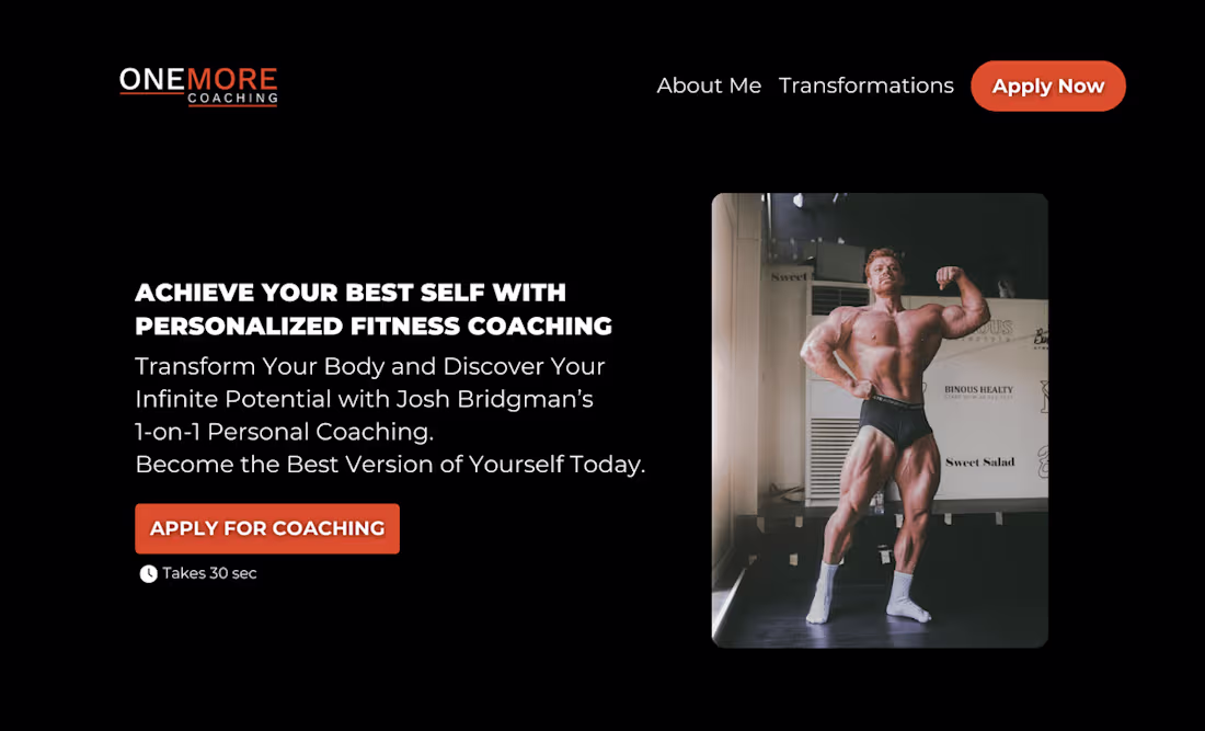 Cover image for Landing Page (Hero Section) For Fitness Coaching - Josh Bridgman