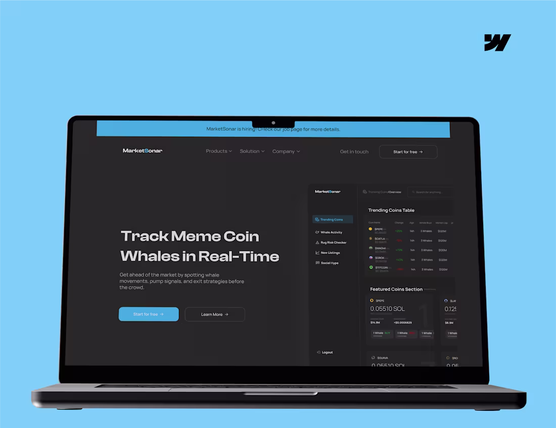 Cover image for Web Design and Development for MarketSonar - Whale Tracker
