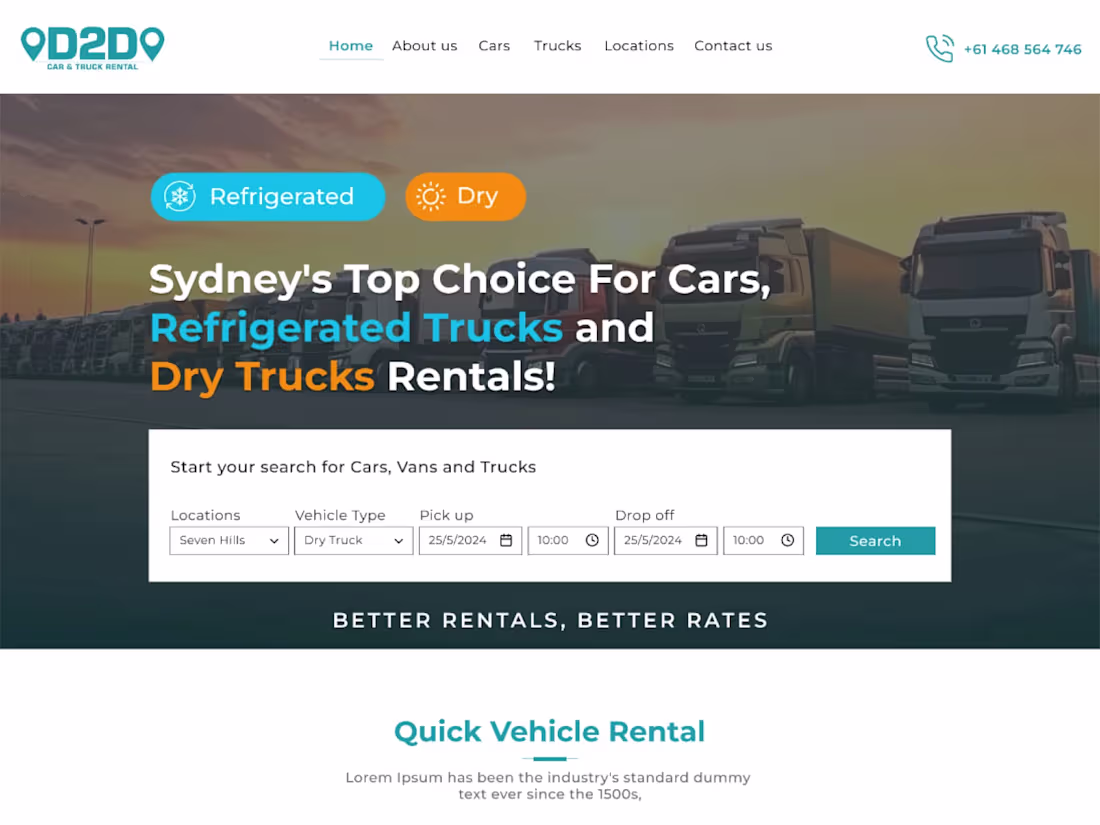 Cover image for Refrigerated Trucks and  Dry Trucks Rentals Website Design
