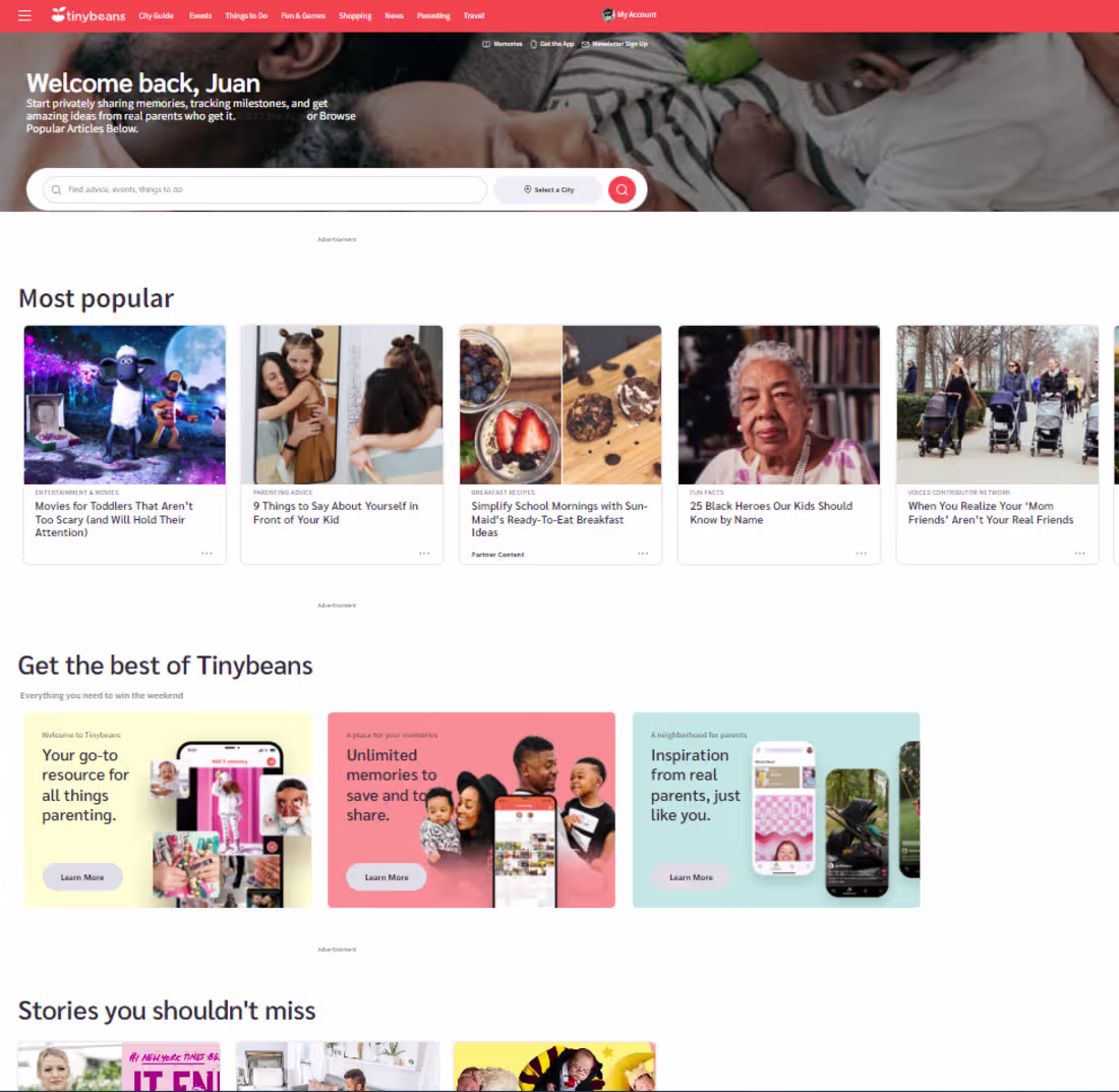 Cover image for Tinybeans Website