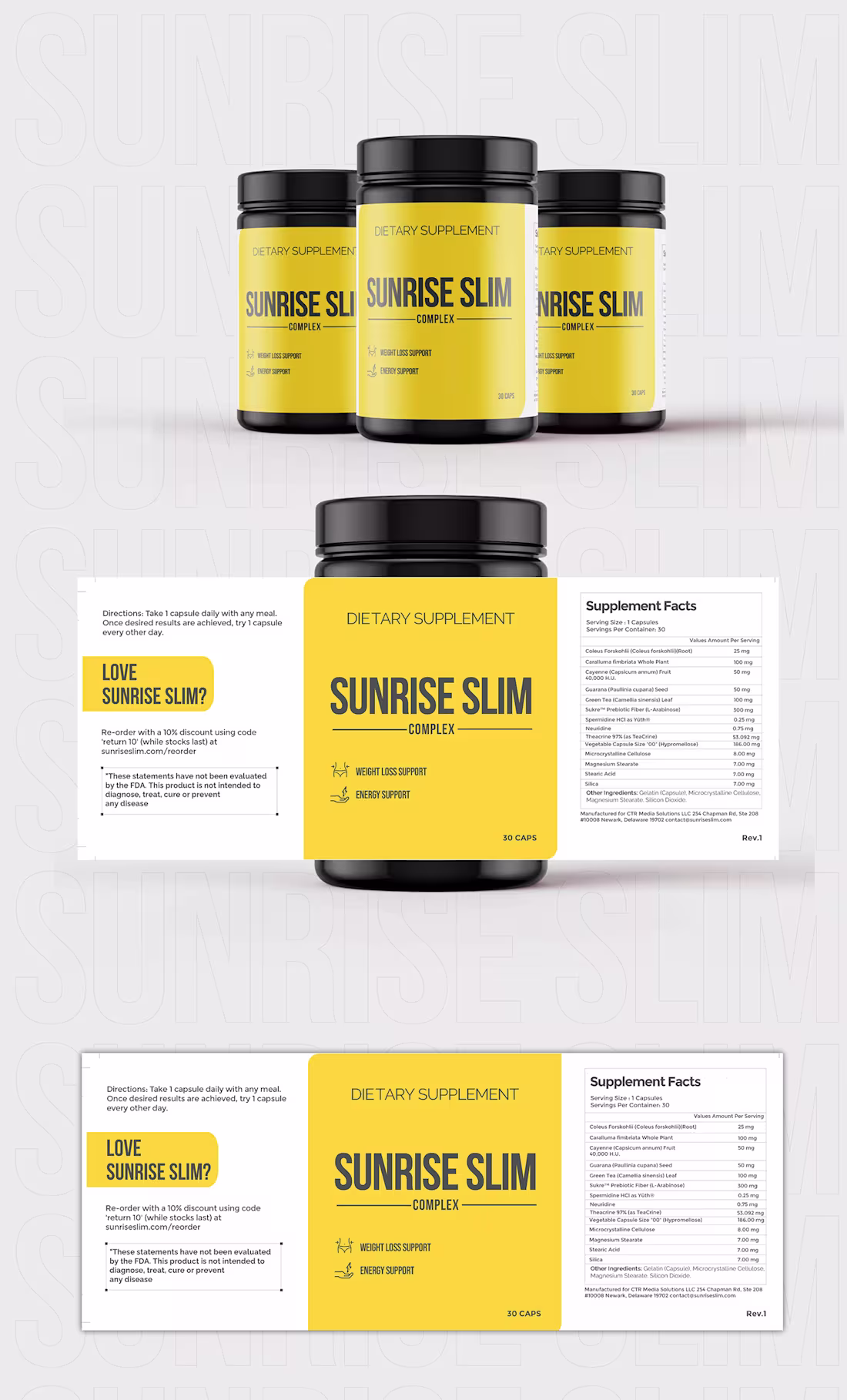 Cover image for SUNRISE SLIM DIETARY SUPPLEMENT LABEL DESIGN on Behance