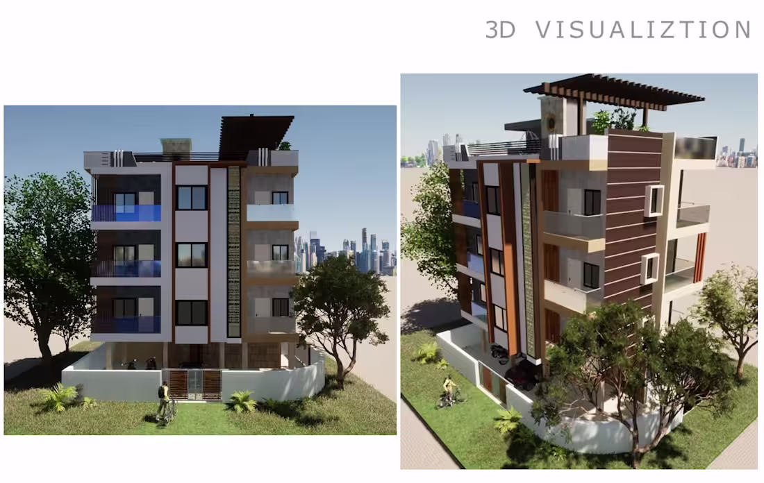 Cover image for Modern multi-storey apartment 3D visualization featuring con...