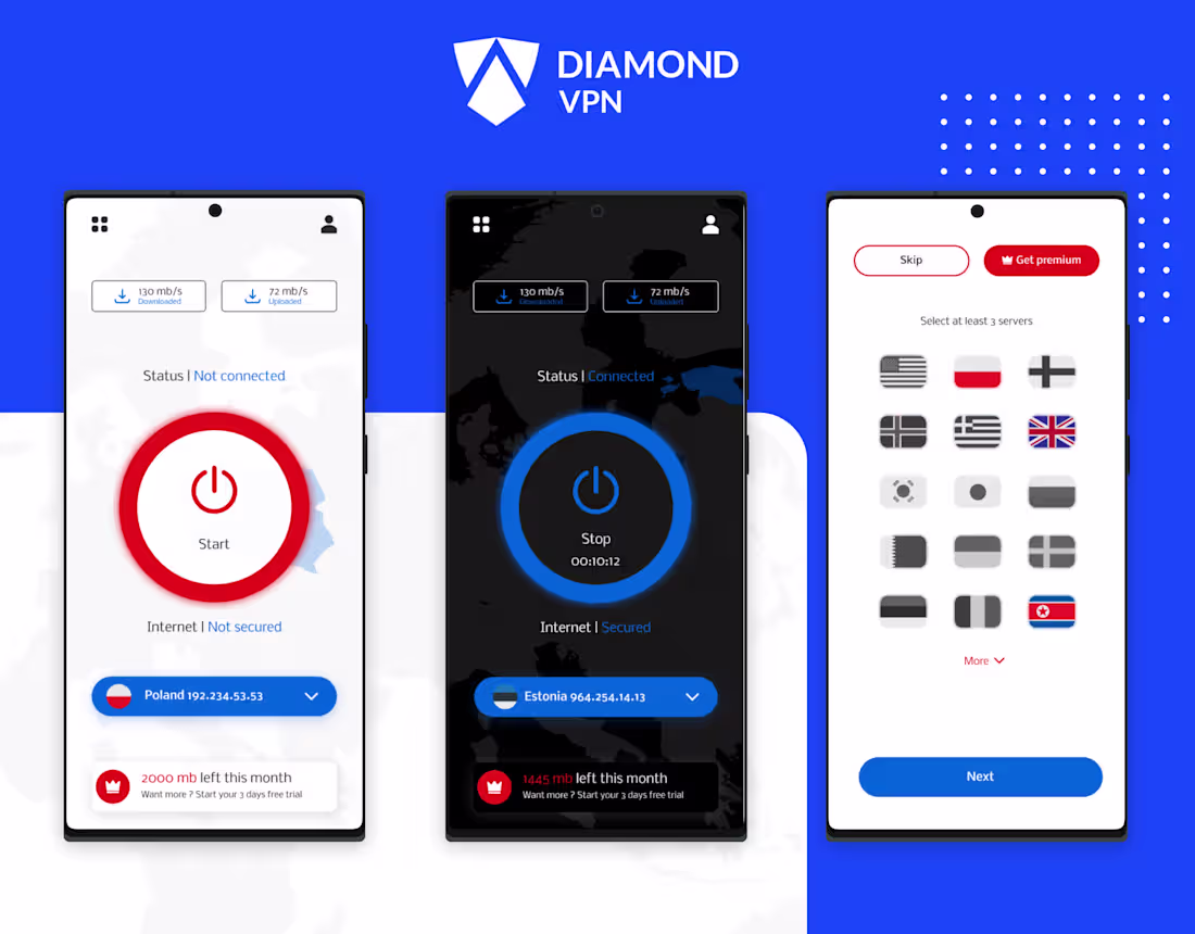 Cover image for Diamond VPN app UI & UX design