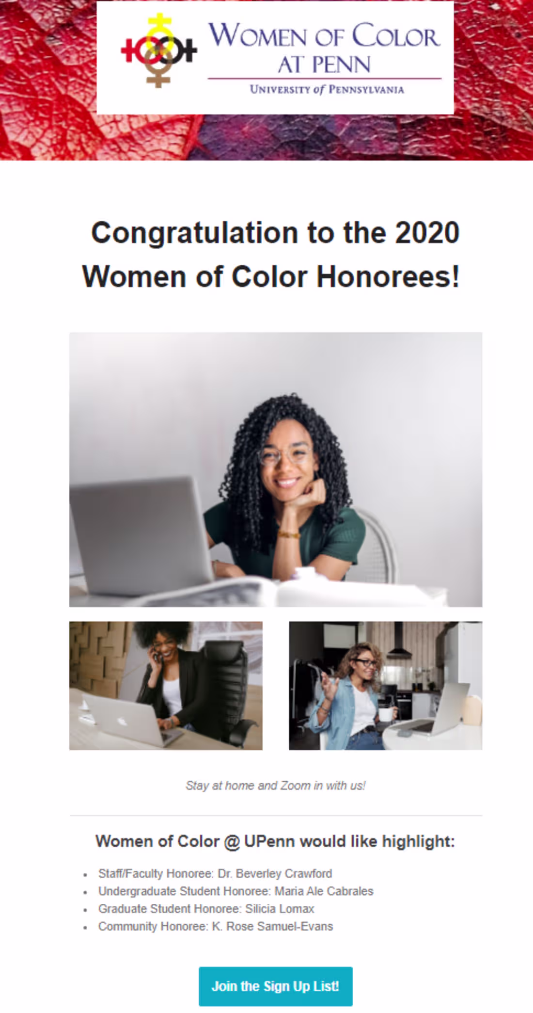 Cover image for 2020 UPenn Honoree Email Marketing