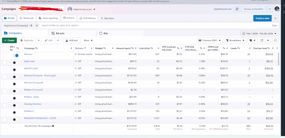 Cover image for Meta ads Lead Generation Campaign for REFI company