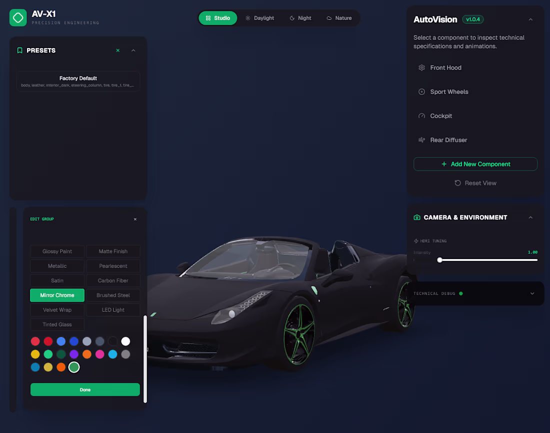 Cover image for Custom 3D Car Configurator with Real-Time Material Switch