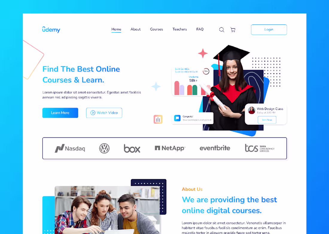 Cover image for E-Learning website landing page design on Behance