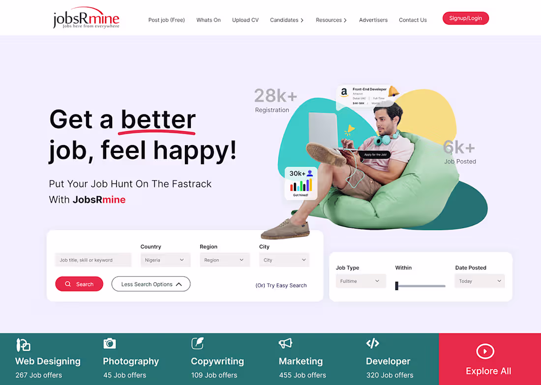 Cover image for Job Hunt Website Landing Page Re-Design