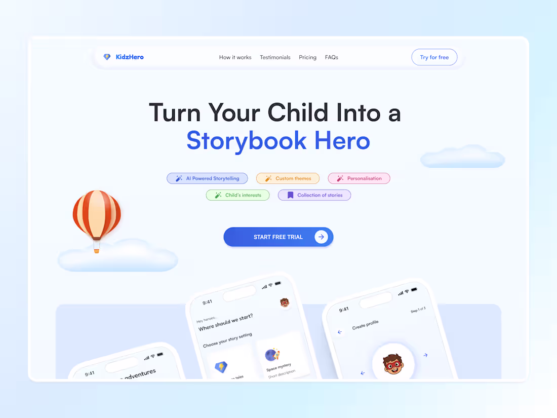 Cover image for KidsHero - AI Story App Design - Landing Page
