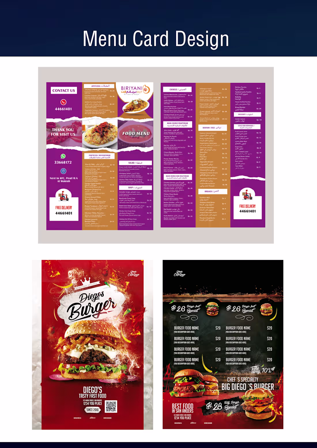 Cover image for Food Menu designs for Some of my clients