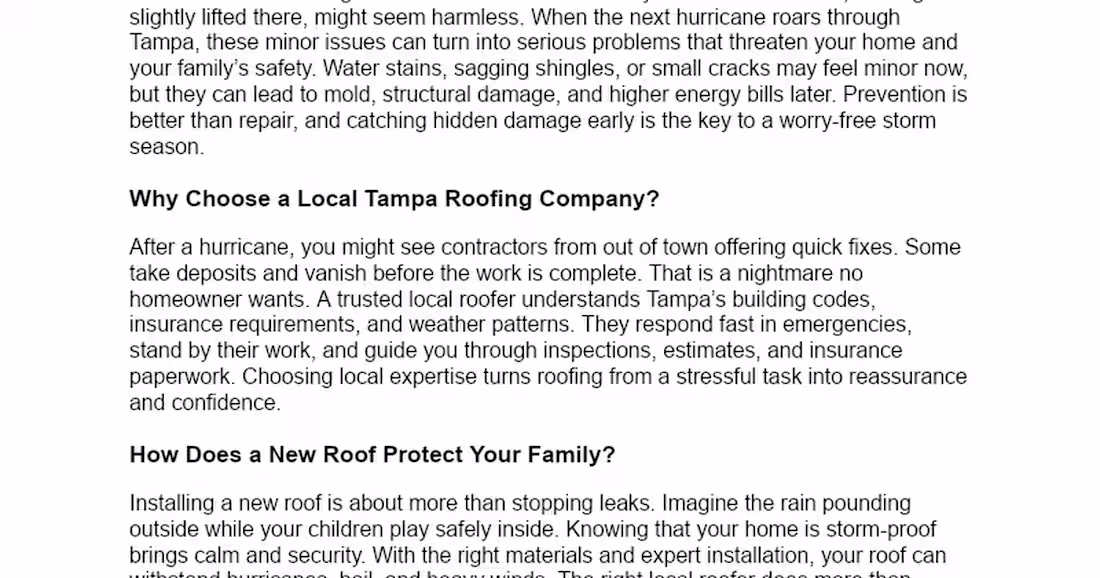 Cover image for SEO and Emotional Copywriting for Tampa Roofing Company