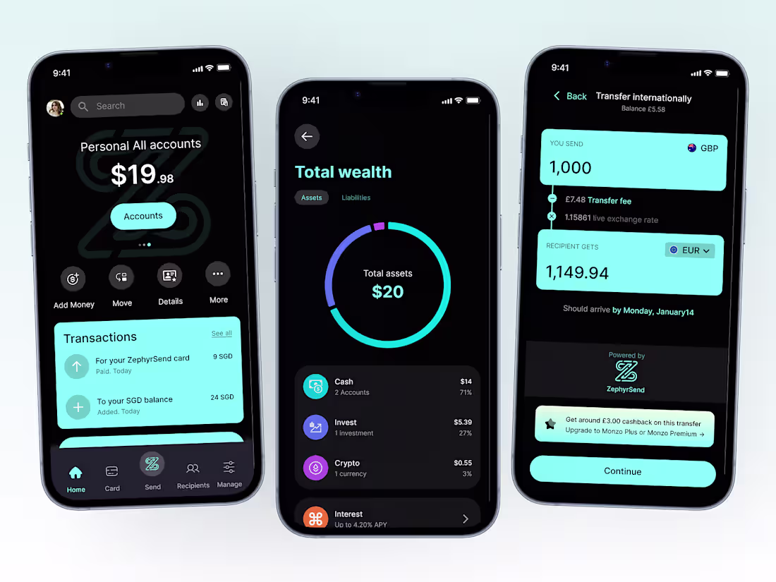 Cover image for Dark-Themed Mobile Banking & Crypto Wallet App Concept