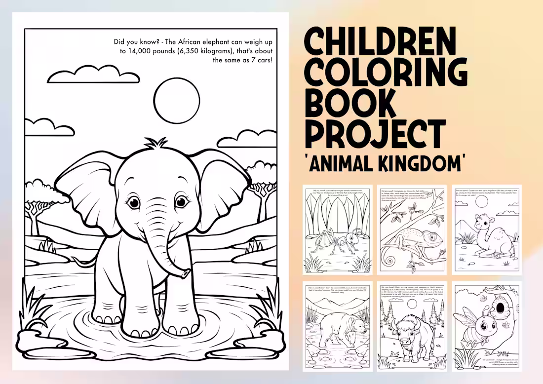 Cover image for animal illustration for children coloring book pages