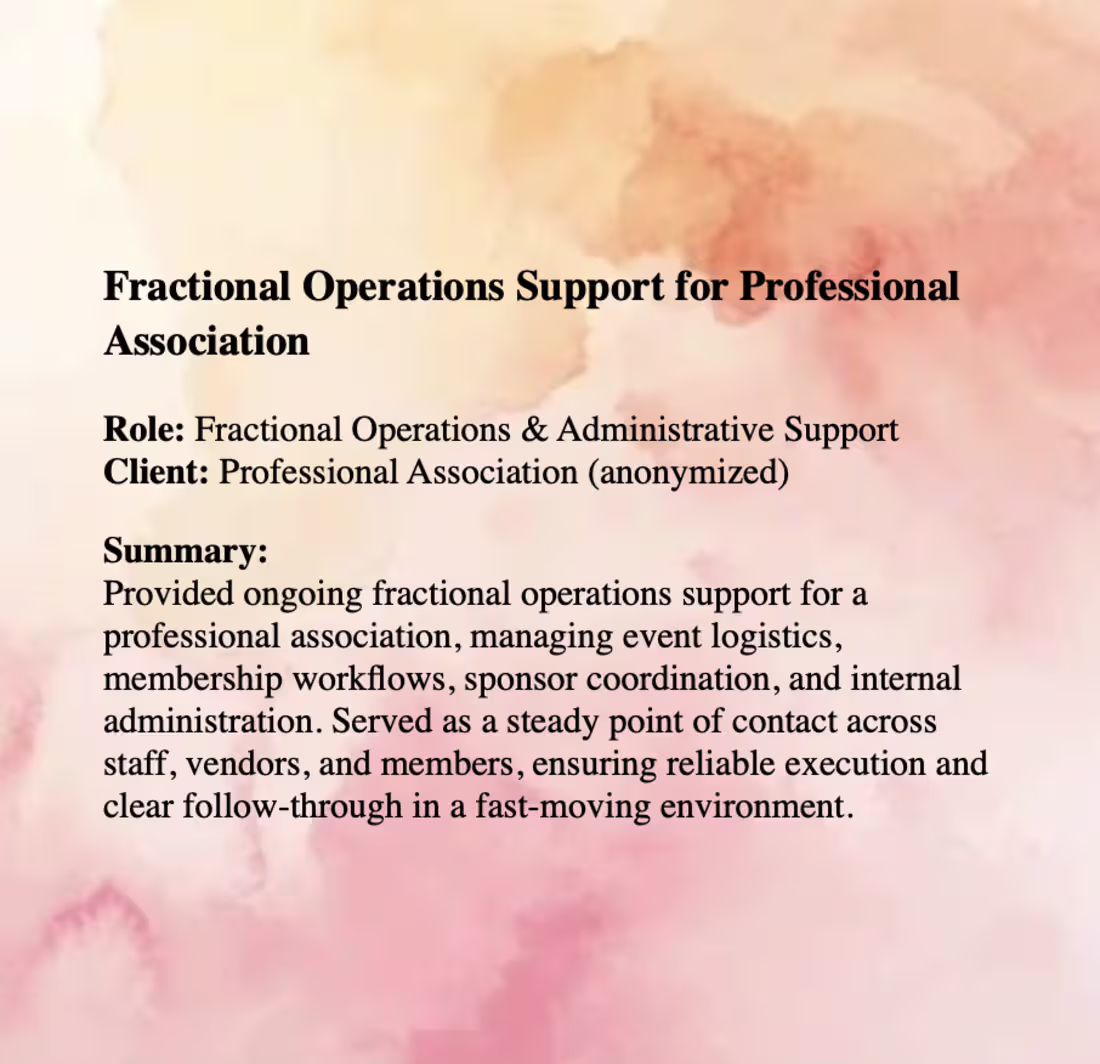 Cover image for Fractional Operations Support for Professional Association