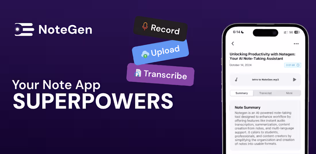 Cover image for NoteGen for Note Taking and AI Transcription