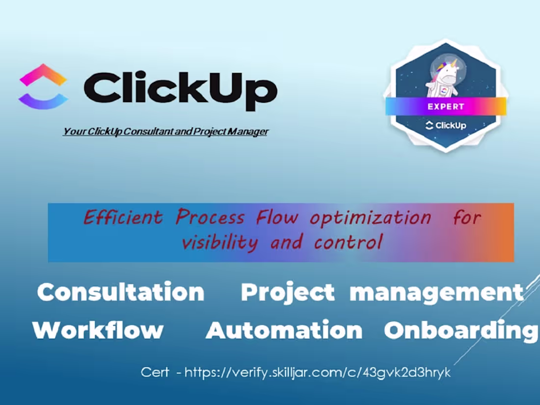 Cover image for Your ClickUp Consultant and Project Manager 