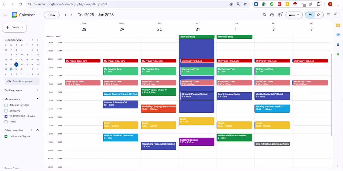 Cover image for Managed the complete weekly calendar