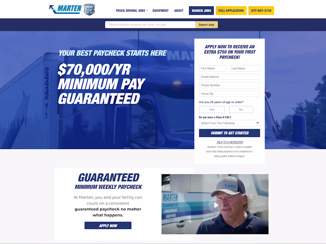 Cover image for Marten Transport - Website and Job search