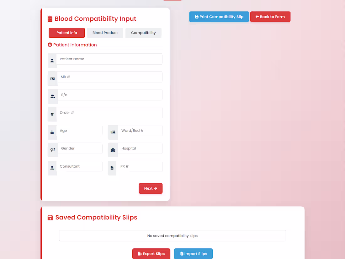 Cover image for Blood Bank Compatibility Slip Management System