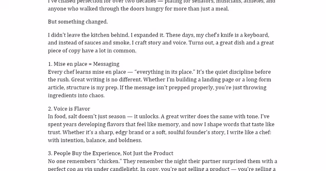 Cover image for From Chef to Copywriter: Crafting Brand Narratives