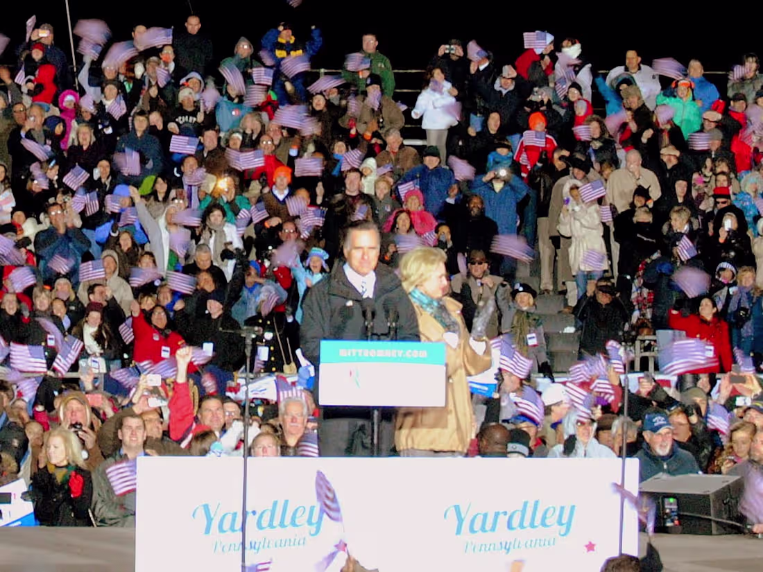 Cover image for "Romney Rallies in Bellwether Bucks"