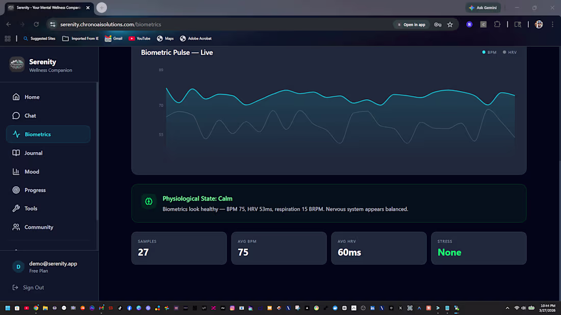 Cover image for serenity wellness app  www.serenity.chronoaisolutions.com