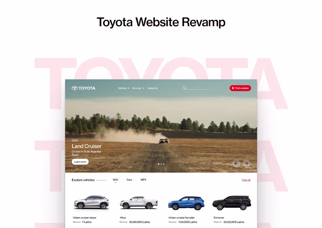 Cover image for Toyota website revamp (3 pages) - Design challenge I would l...