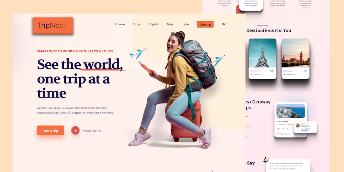 Cover image for Modern Travel Agency Landing Page Design