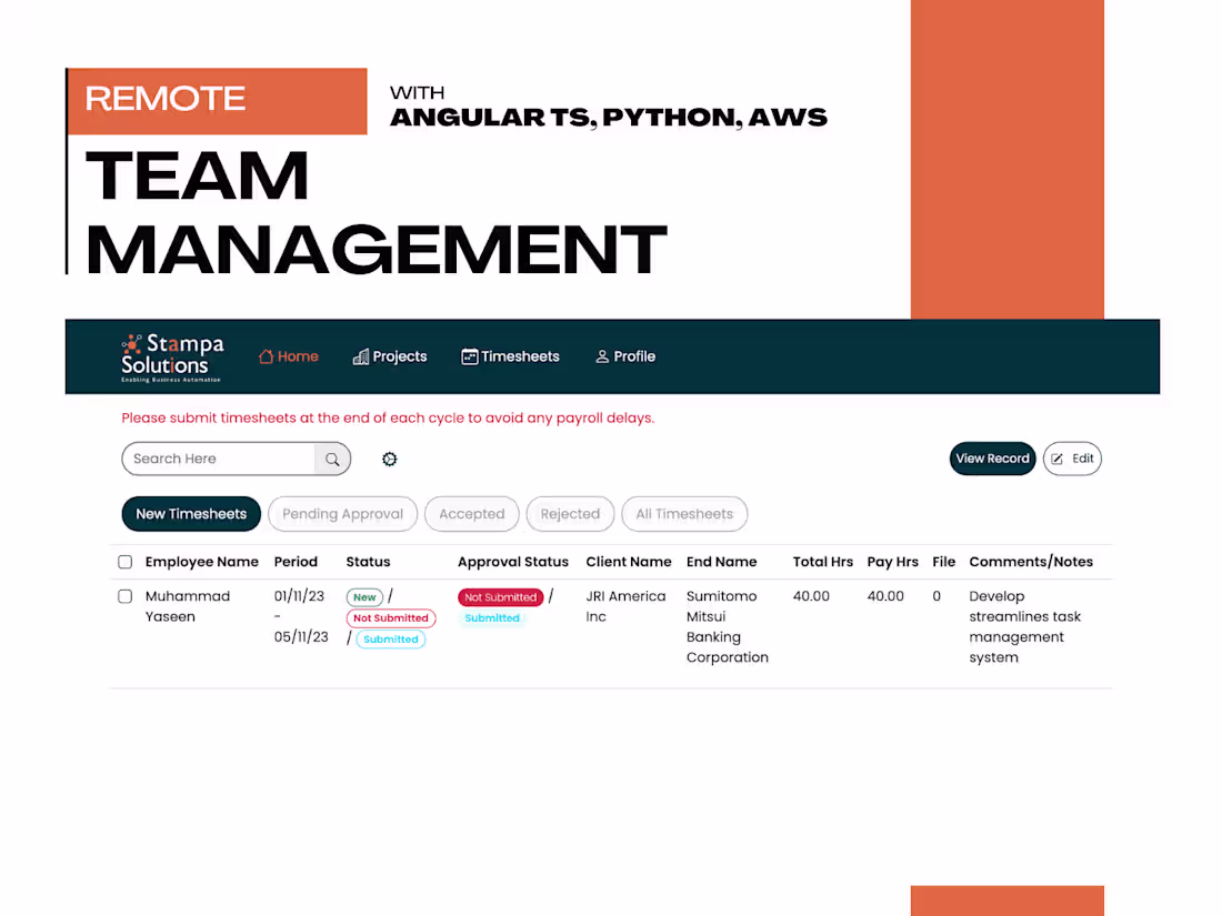 Cover image for Remote Team Timesheet Management Portal