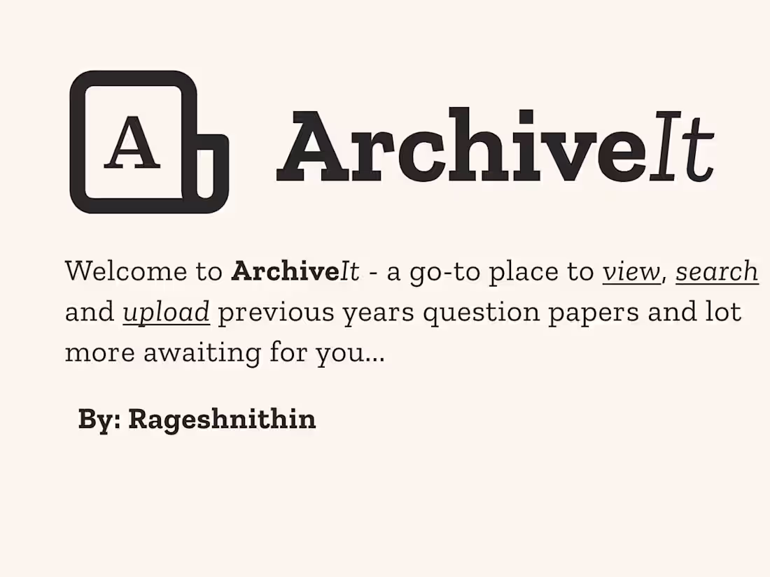 Cover image for Archive It - Question Bank Website