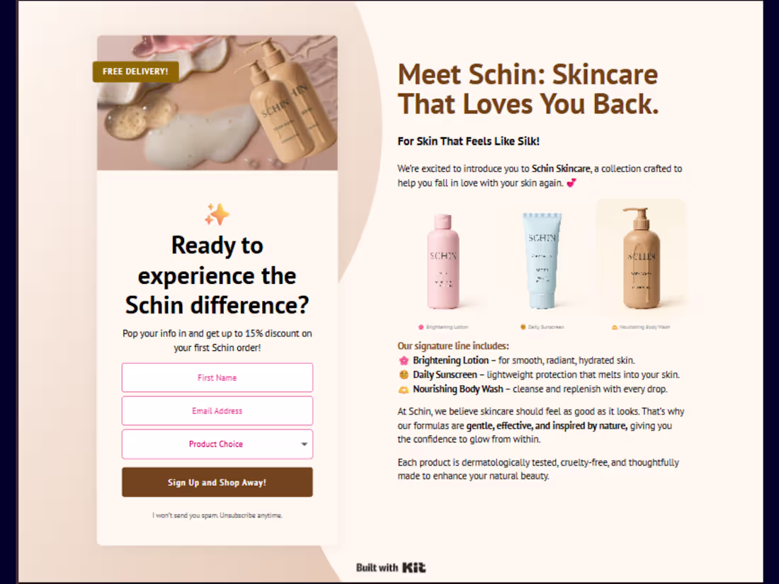 Cover image for Schin Skincare Email & Landing Page Design