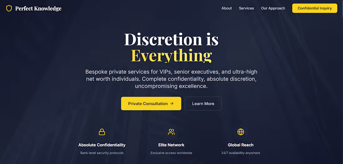 Cover image for Perfect Knowledge - Discreet Private Services for VIPs & UHNWI