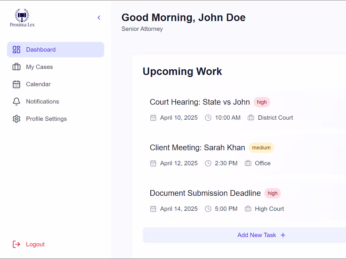 Cover image for Proxima Lex : Law firm system with AI assisted case matching