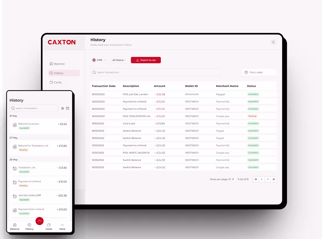 Cover image for Caxton Transaction Page (web and mobile application redesign)