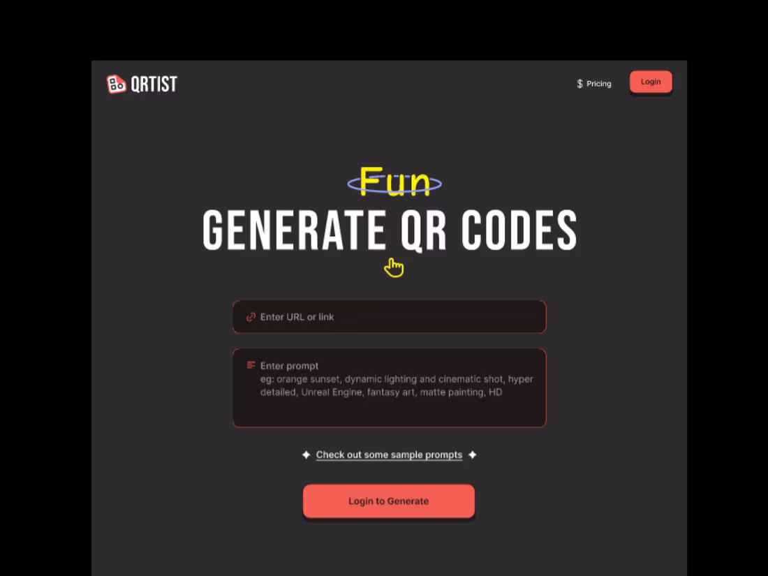 Cover image for QRTIST Landing Page UI