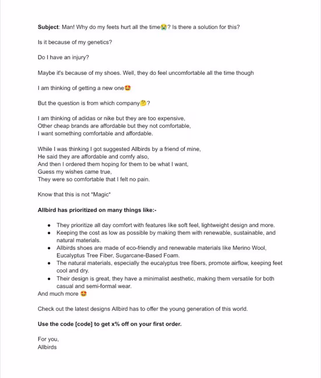 Cover image for Cold email for Allbirds